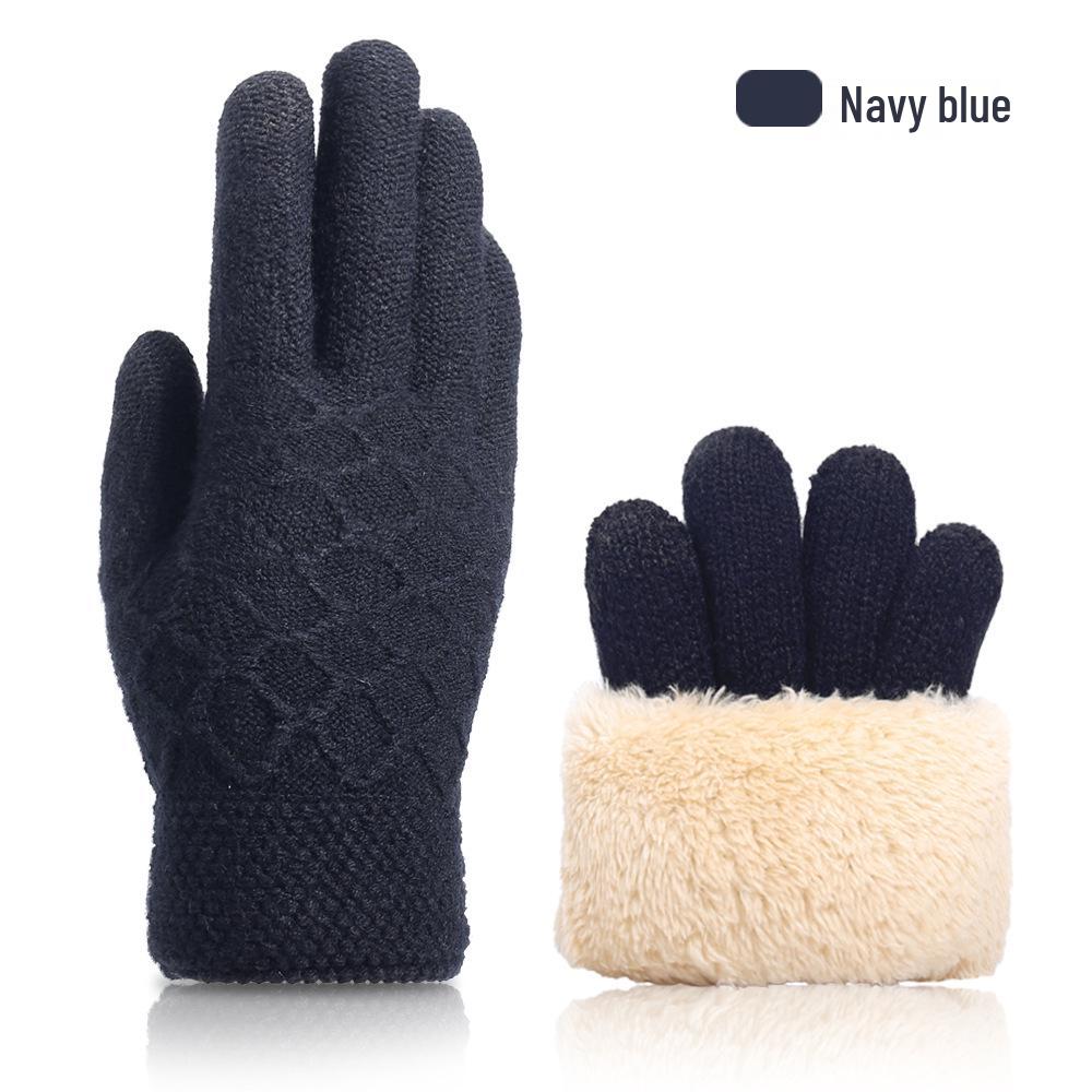Men's Winter Touchscreen Wool Knit Gloves - Thickened Velvet Lining for Outdoor Cold Protection