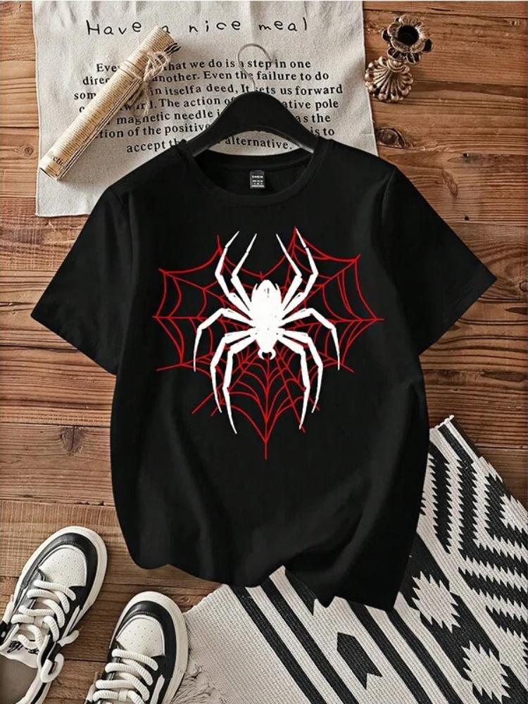 Casual Spider Round Neck Short Sleeve Unisex T Shirt Spring Summer Korean Style Tees Tops Unisex Graphic Gothic Tshirt Clothes