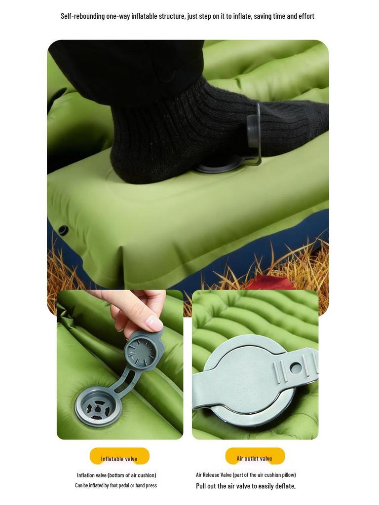 Outdoor TPU Self-Inflating Camping Mat with Built-In Foot Pump, Pillow, and Moisture Protection