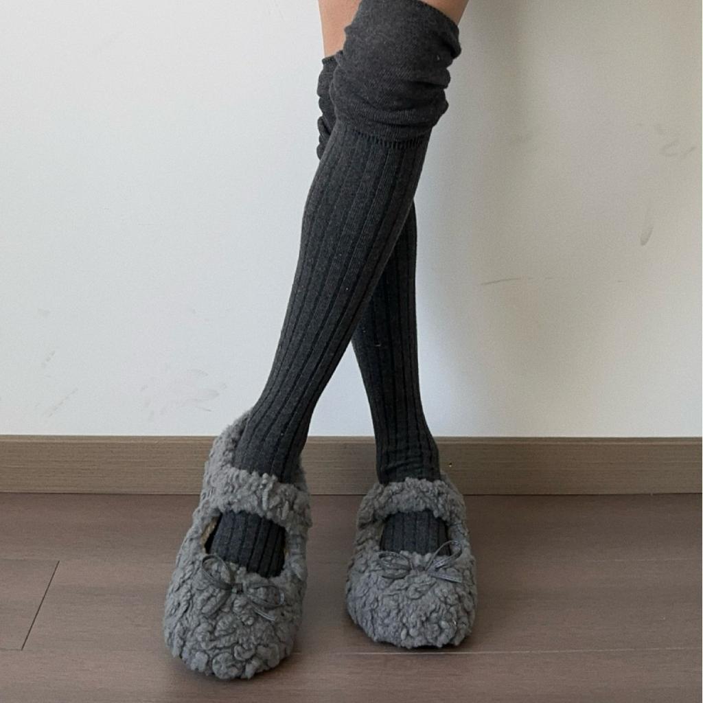 2025 autumn and winter fluffy shoes, warm and velvet cotton shoes, non-slip fairy wind Mary Jane shoes, soft-soled Doudou shoes