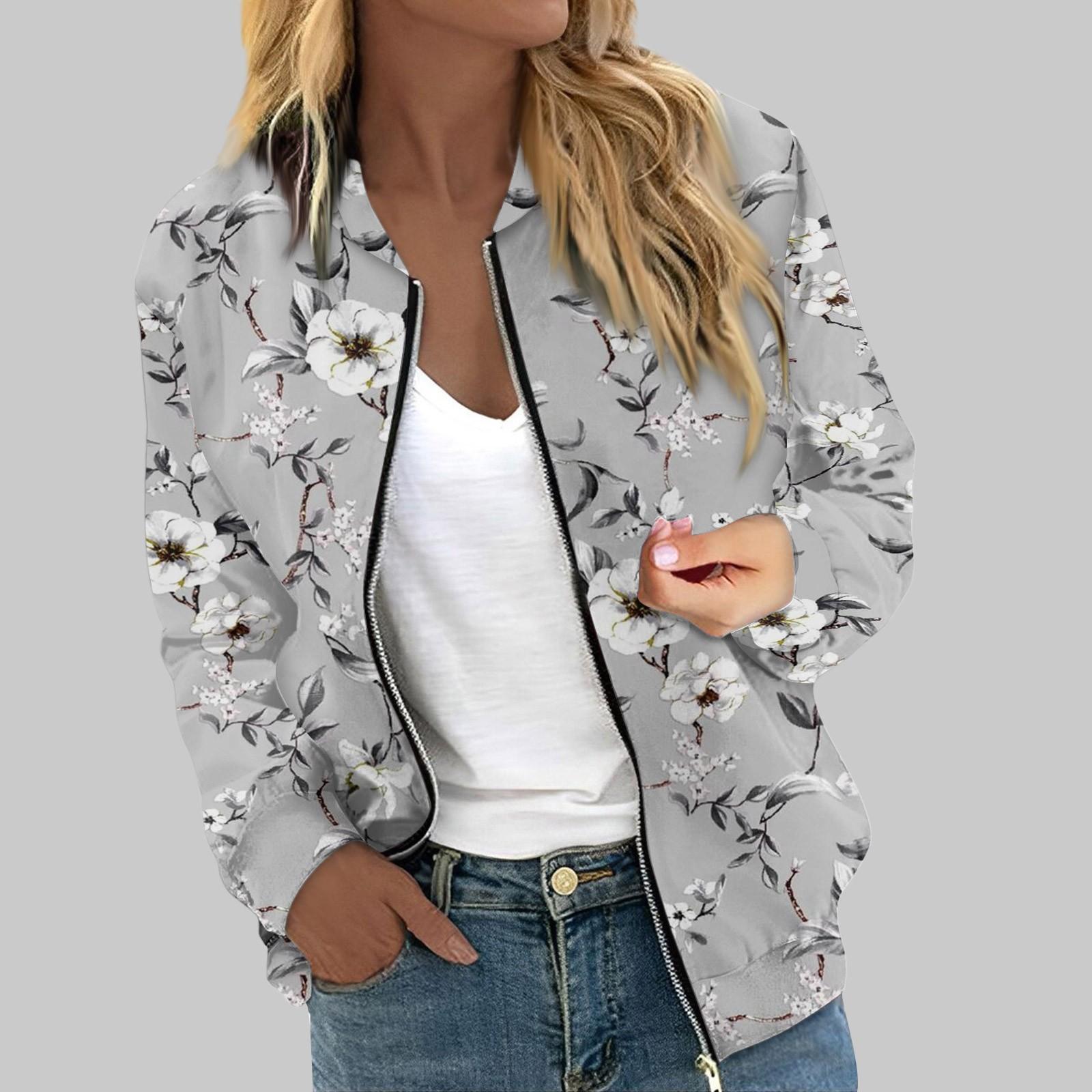 

Женские куртки с длинным рукавом, легкая короткая куртка на молнии с рождественским принтом, повседневная стеганая куртка с карманами XL светло-серый