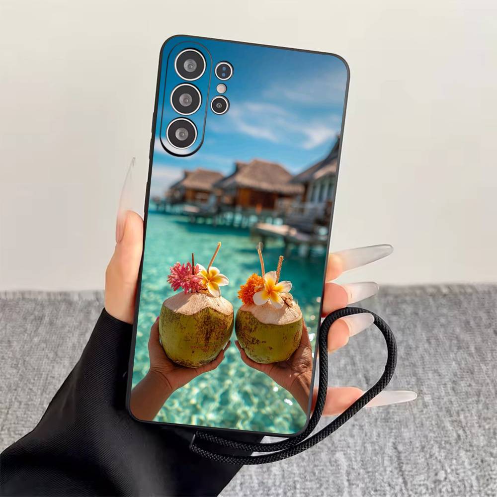 Sommer am Meer Handyhülle Für Samsung S25,S24,S21,S22,S23,S30,Ultra,S20,Plus,Fe,Weiche Silikon Schwarze Hülle