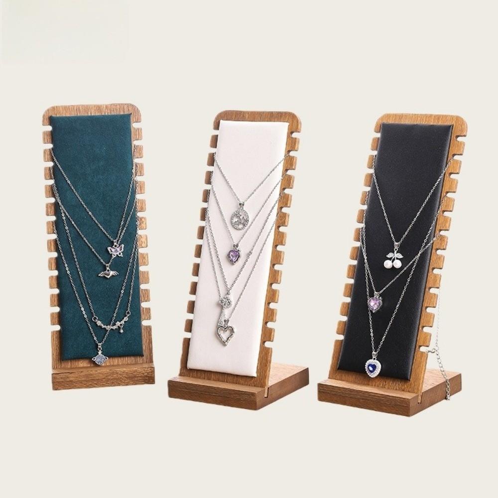 New Wood Necklace Display Stand Square Detachable Jewelry Organizer Leather Flock Wooden Storage Rack Jewelry