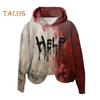 Women Hoodie 3D Bloodstain Print Halloween Vintage Haunted House Cosplay Top Hooded Long Sleeves Loose Hoodie