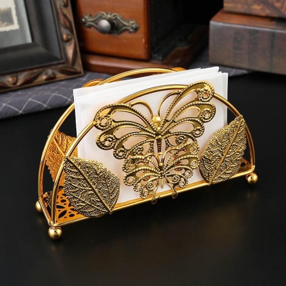 Space-Saving Ironwork Gold Tissue Holder Standing Vertical Paper Storage Rack Countertop