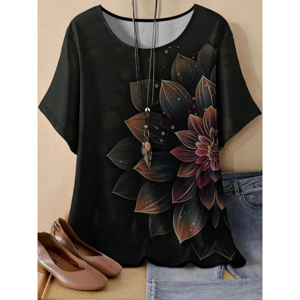 Fashion Women's Flower Printed T-Shirt Casual Simple Short Sleeve Daily Comfort T-Shirts Women’s