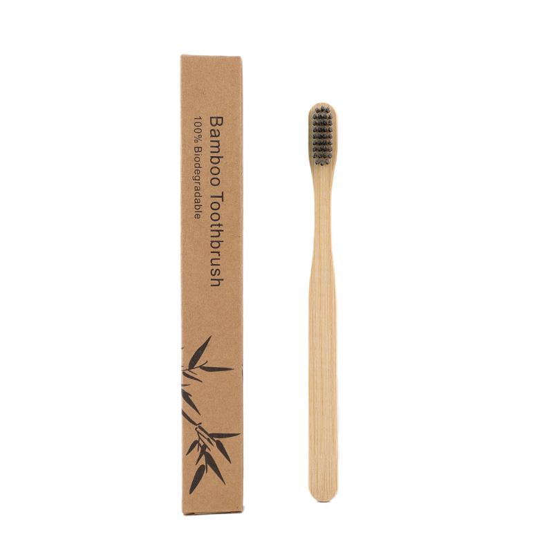 Ready Stock Custom Kraft Box Kids Flat Square Handle Soft Eco Natural Biodegradable Logo Design Bamboo Toothbrush