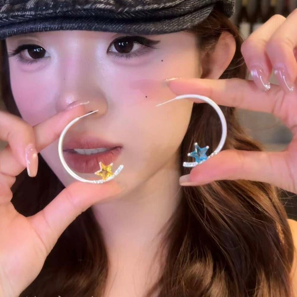 1 pair Hypoallergenic Nickel-Free Celestial Open Hoops Shiny Zircon Studs Birthday Gift for Her