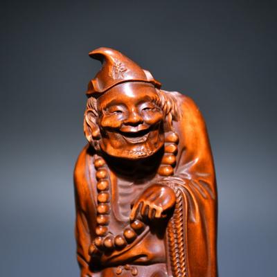 Chinese Antique Boxwood Wood Carving Ji Gong Buddha Statue Collection Nice Art
