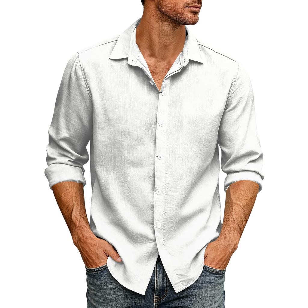 Men's Loose Fit Long Sleeve Button Down Shirt Vintage Casual Versatile Breathable Top for Commute Outdoor Daily Wear