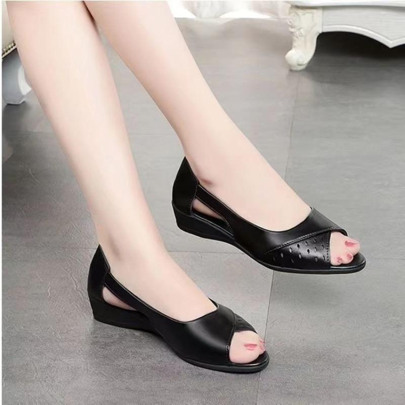 Women's Shoes Leather Casual Fish Mouth Shoes Summer Peep Toe Sandals for Womoen Wedge Platform Sandals Sandalias Mujer