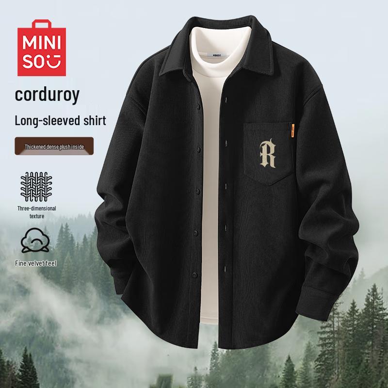 MINISO Men s Corduroy Fleece-Lined Long Sleeve Shirt XL