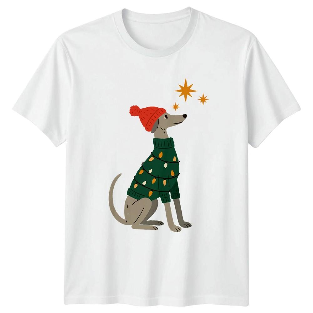 Christmas Dog Sighthound Holidays Unisex Unisexs Graphic Tee Festive Lights Sweater S