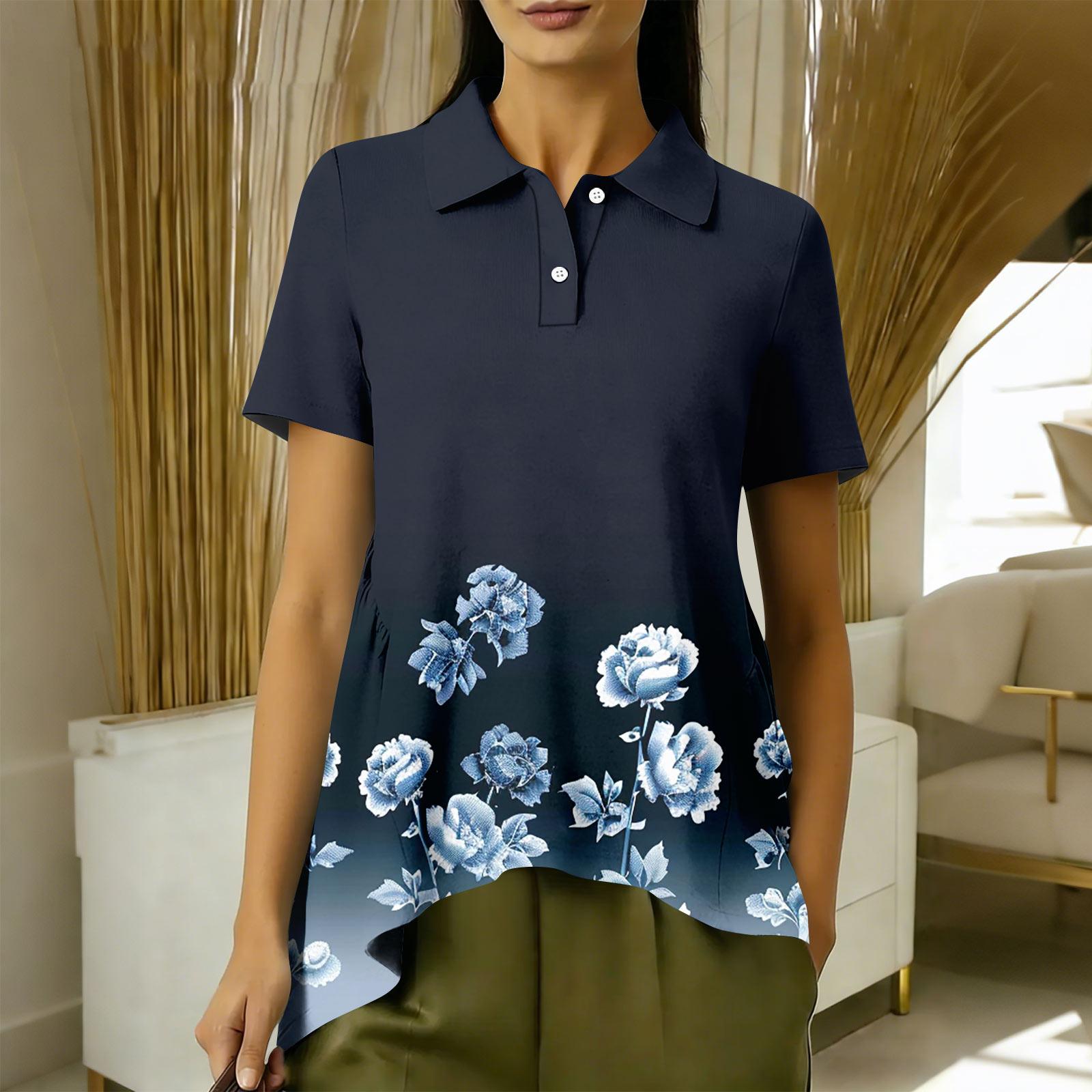 Женская мода повседневный короткий рукав цветочный принт топ L