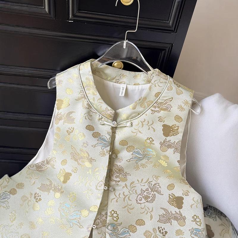 New gold and jade embroidered woven vest women's thin temperament versatile vest top