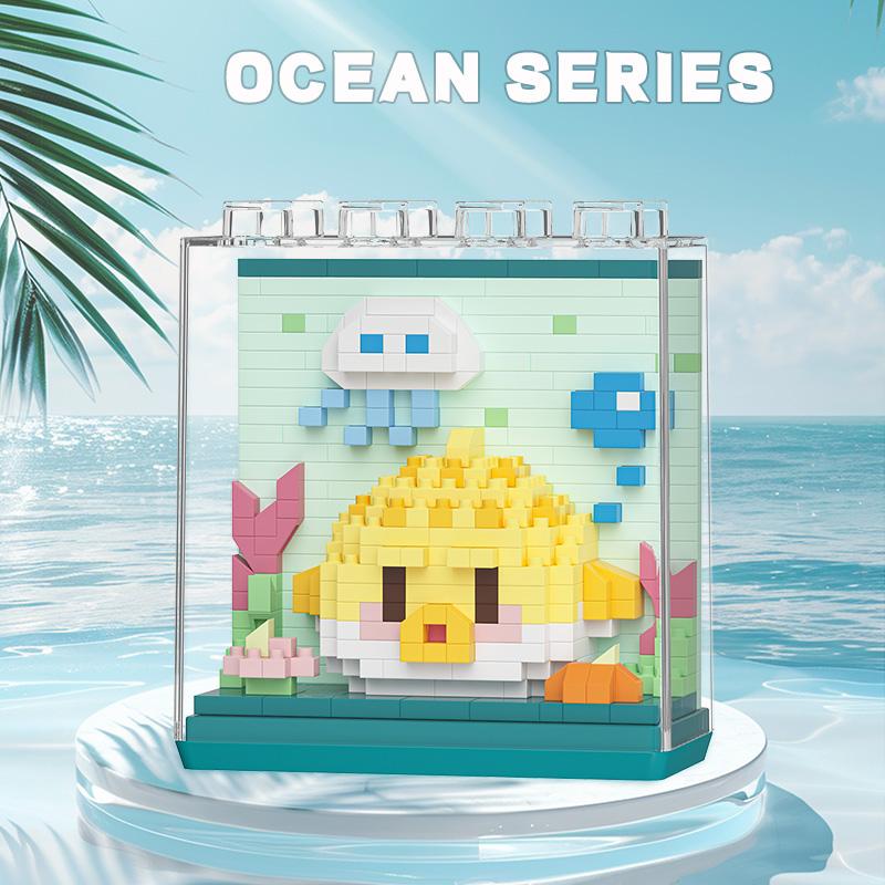 Cartoon Doll Ocean Creatures Series Puzzle Assembly Microparticle Building Blocks Male And Female Birthday Gifts