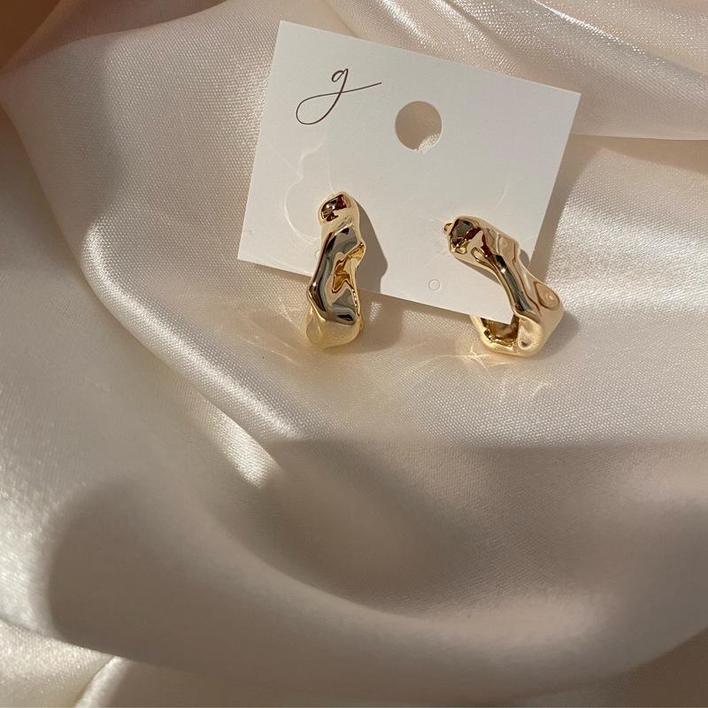 925 Silver Irregular Korean Trendy Hoop Earrings for Women - Net Red Temperament Design.