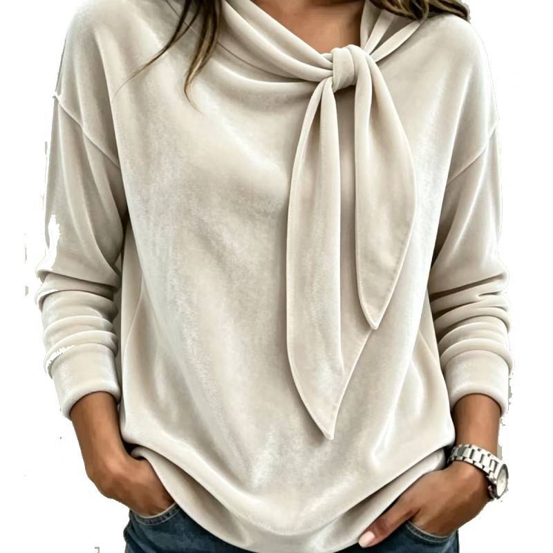 Velvet Top For Women With Pure Color Design And Round Neck For Christmas Casual Wear