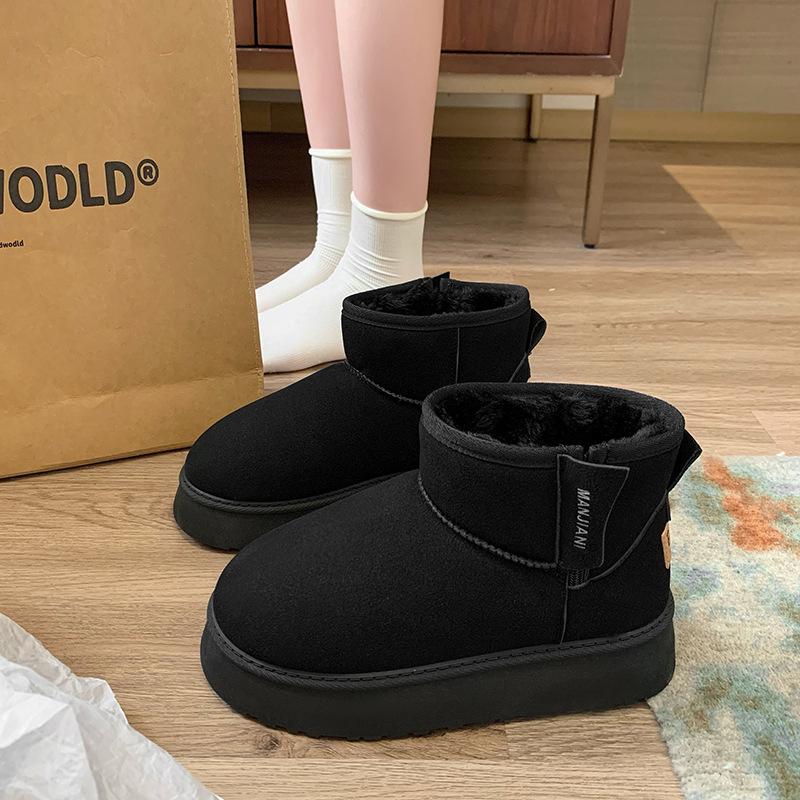Women s Warm Platform Snow Boots Comfortable Faux Suede Winter Ankle Booties Lightweight Anti-Slip Faux Fur Lining Short Booties Shoes for Women 40 чёрный