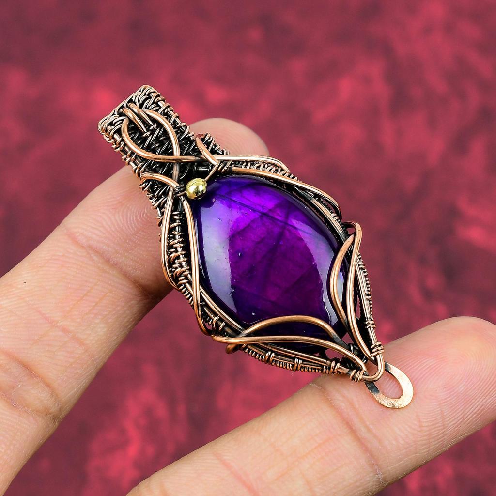 Purple Fire Labradorite Pendant Copper Wire Wrapped Pendant Handmade Elegant Pendant Natural Gemstone Pendant Copper Jewelry Gifts For Wife