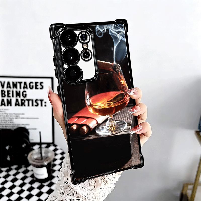 Cigar Whiskey Ice Drink Plating Phone Case For Samsung Galaxy S24 S25 FE S26 Edge S23 Ultra S22 S21 Plus S20 Anti-Fall Airabag C