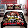 3-teiliges Bettbezug-Set (1 * Bettbezug + 2 * Kissenbezug, ohne Kern), Maßgeschneidertes Bettwäsche-Set mit Braut von Chucky-Muster, Dekoration für Schlafzimmer zu Hause, Geschenk
