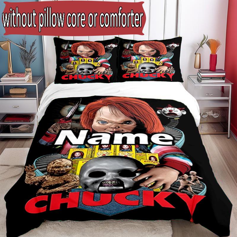 3-teiliges Bettbezug-Set (1 * Bettbezug + 2 * Kissenbezug, ohne Kern), Maßgeschneidertes Bettwäsche-Set mit Braut von Chucky-Muster, Dekoration für Schlafzimmer zu Hause, Geschenk