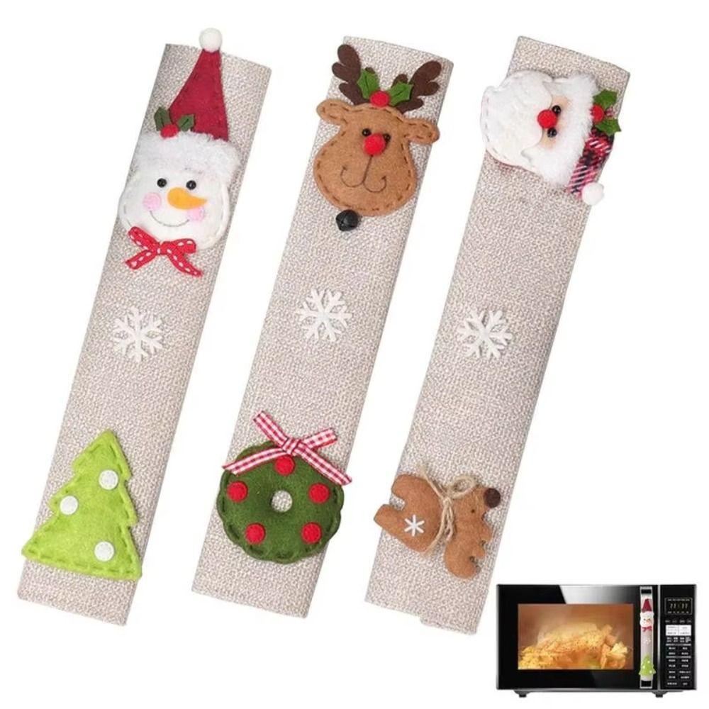 3Pcs/set Santa Claus Christmas Fridge Handle Cover Snowman Refrigerator Handle Sticker  Refrigerator