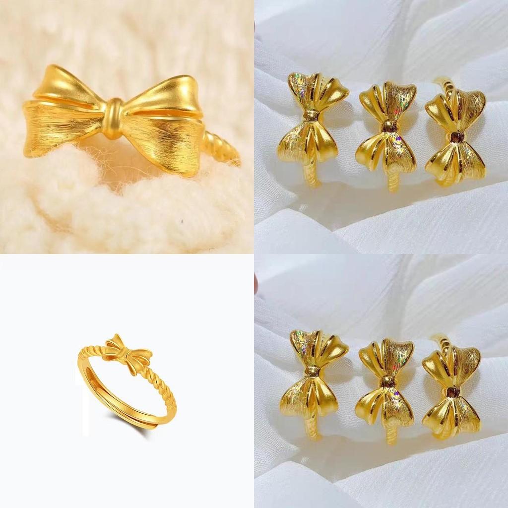 Fashionable Gold Plated Brass Butterfly Knot Ring Open Style Adjustable For Womens Trendy Look