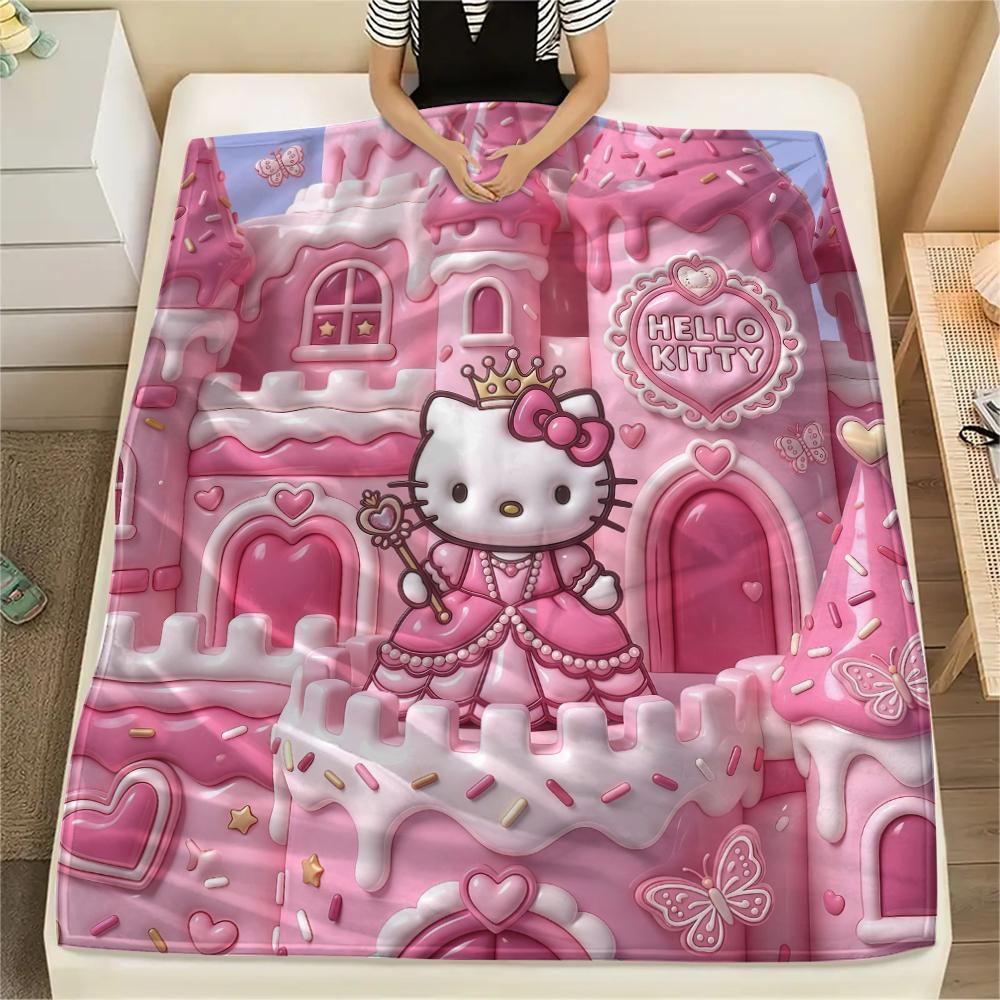 1PC Hello Kitty Cute Print Flannel Blanket, High Quality All Seasons, Home Decor, Warmth and Comfort, Perfect for Christmas Gifts