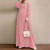 2024 Retro Puff Sleeve Dress: Elegant Solid Color Muslim Women's Clothing for Spring and Autumn