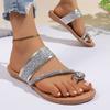 Fashion Luxury Big Rhinestone Clip Toe Slippers Women 2025 Summer Sexy Silver Glitter Straps Low Heel Sandals Fashion Slip On Shoes