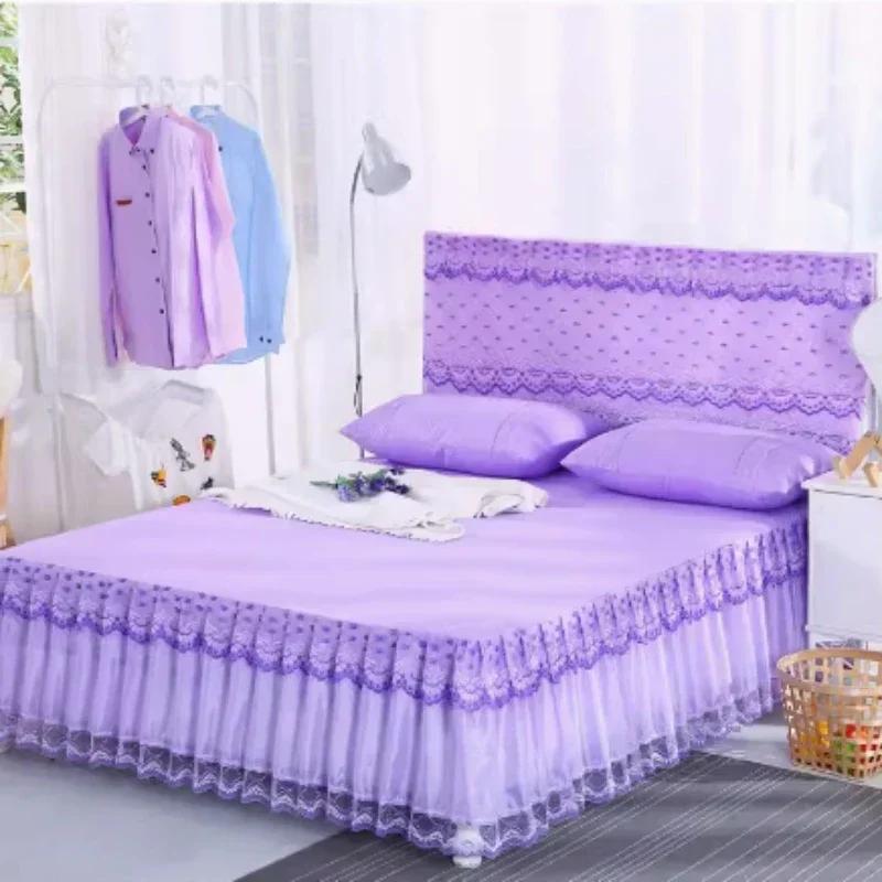 Prinzessinnenstil Bettrock Tagesdecke Einteilig Spitze Bettüberwurf Klein Frisch Rosa Anti-Rutsch und Staubdicht Bettlaken