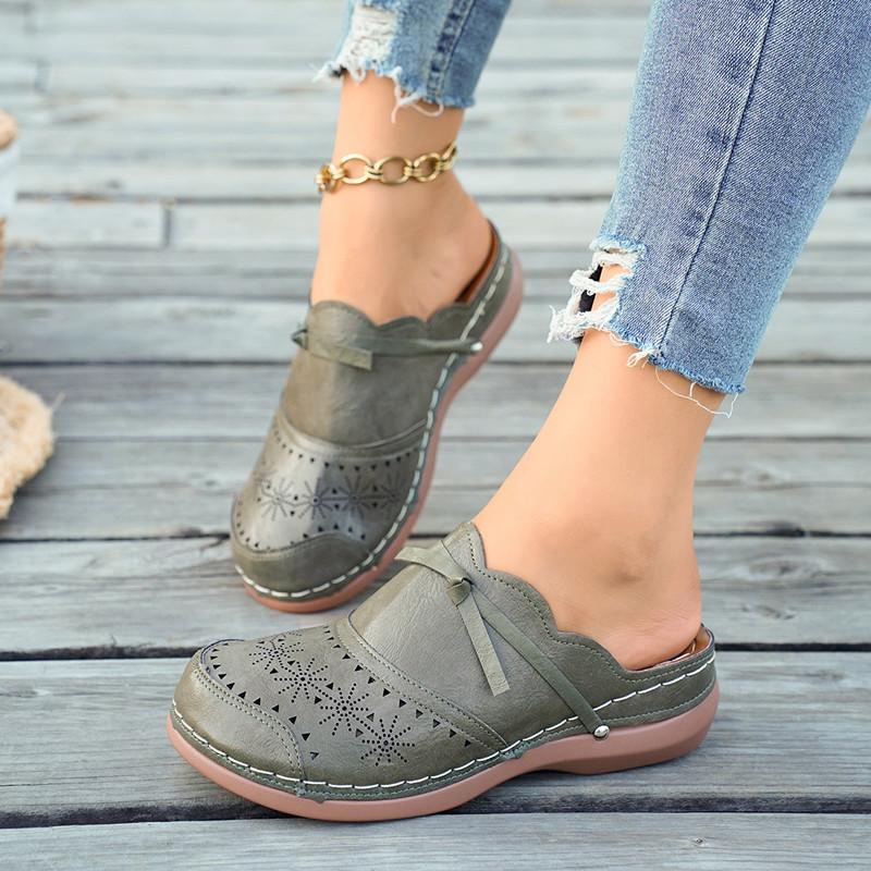 Spring and Summer Footwear Plus Size Round Hollow Flat Sandals Comfortable Women's Shoes Slippers