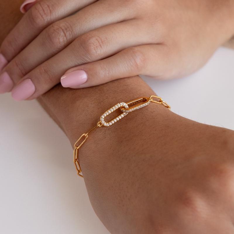 14 Gold-Plated Zircon Paperclip Chain Bracelet for Women Fashion Retro Exquisite Adjustable Bracelet Jewelry Accessories Gift