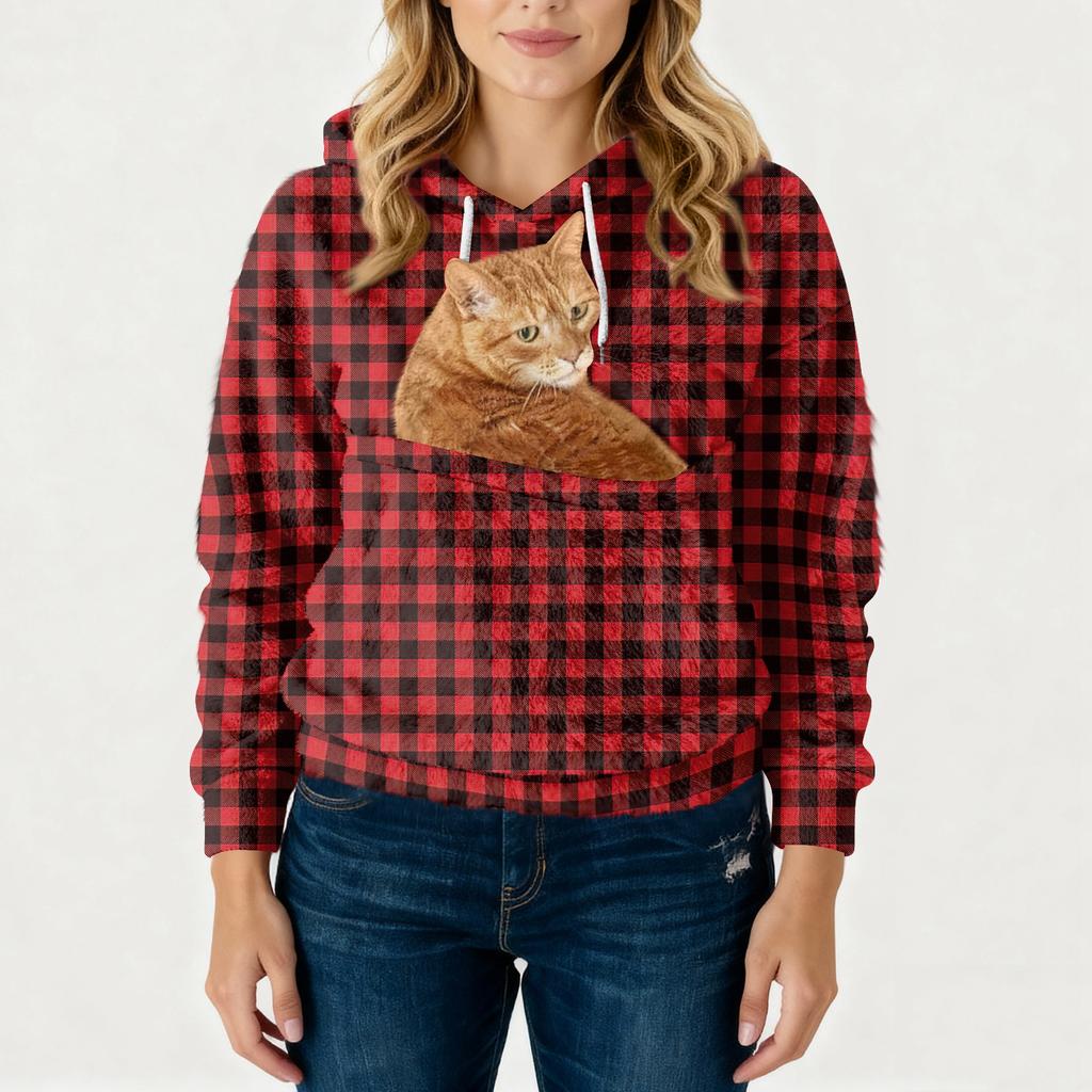 Women's Fashionable Casual Fleece Lined Long Sleeve Pocket Hooded Printed Sweatshirt