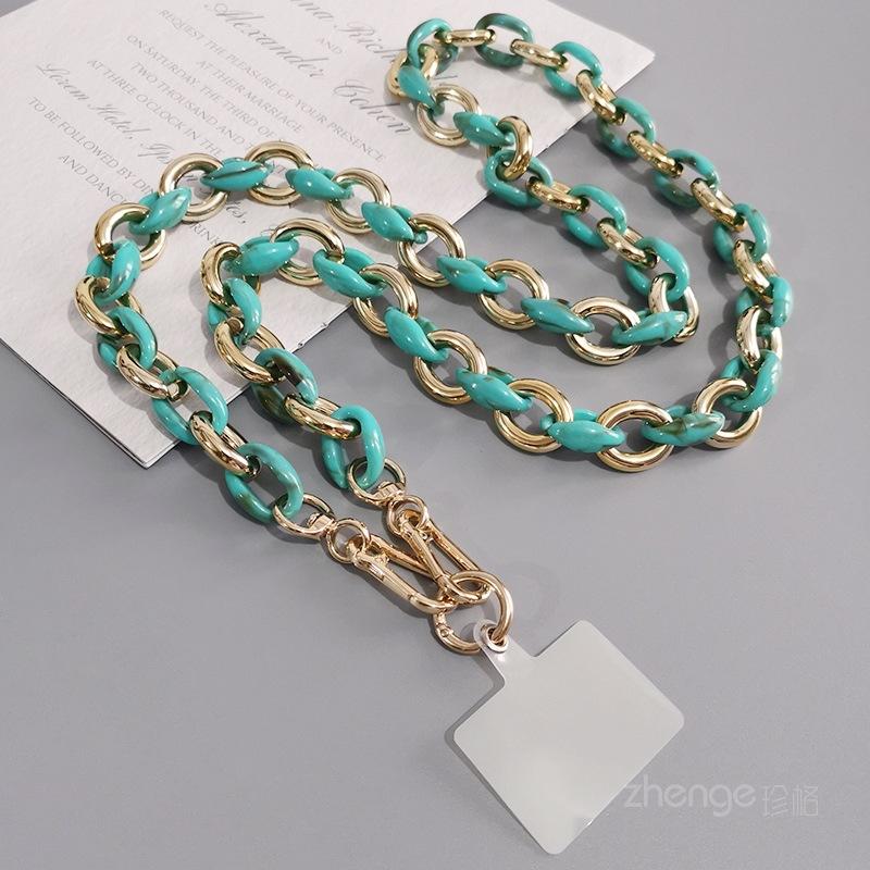 Mobile phone lanyard messenger gold string green chain lanyard long back rope ins fashionable Nordic style bag chain multi-purpose