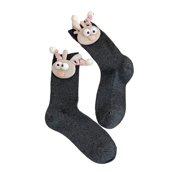 

1 пара носков для пола, дизайн 3D куклы, эластичные носки с отверстием средней длины, до щиколотки, теплые, дышащие, студенческие носки темно-серого
