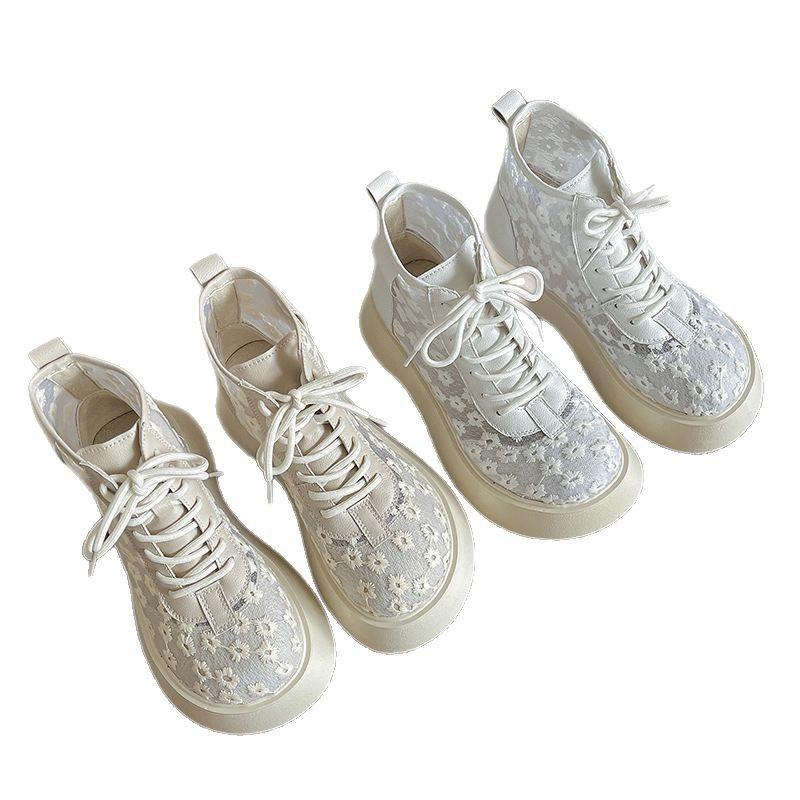Fashion 2025 New Women's Sandals Thick Sole Lace Mesh Lace-up Embroider Women's Boots Dress Forest Anti-Slip Sole Breathable Zapatillas