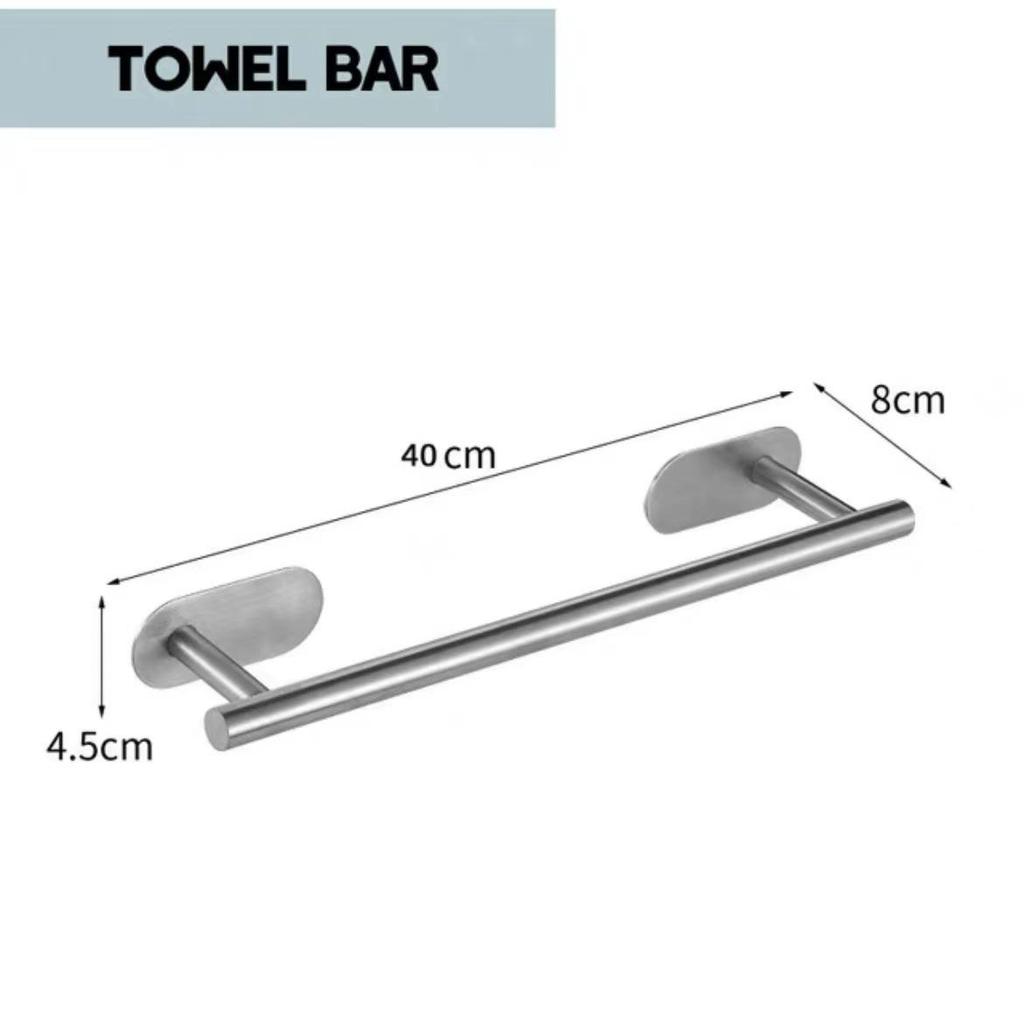 304 Stainless Steel Punch-Free Bathroom Set: Towel Rack, Tissue Holder, Robe & Hat Hook (4 Pieces)