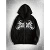 Unisex Gothic Y2K Skull Butterfly Print Hooded Zip-Up Sweatshirt Loose Fit Streetwear Fall