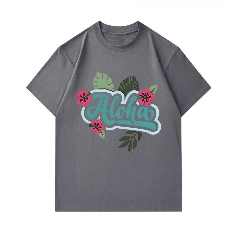 Men's 100% Cotton Crew Neck Short Sleeve T-Shirt, Casual Aloha Tropical Hibiscus Monstera Leaf Print Lightweight Summer Tee for Daily Casual Wear