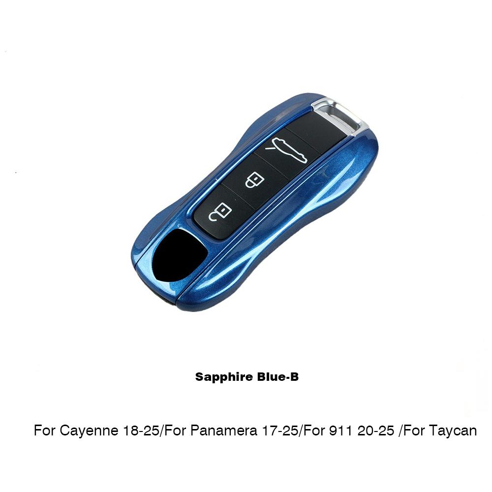 Étui de clé de voiture Couleur Bleu Saphir Pour Porsche Mancan Panamera Cayenne 718 911 Boxster Cayman Coque de remplacement pour clé Kit