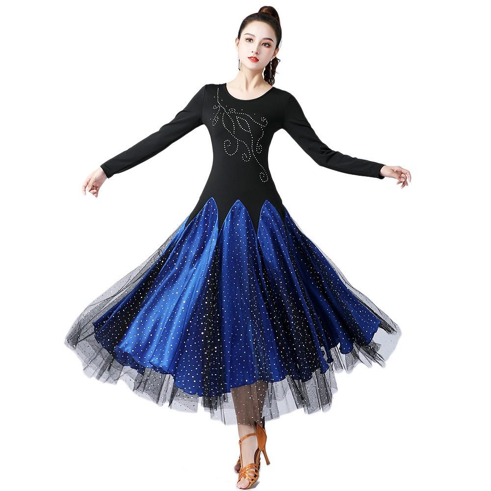 Women's Ballroom Dance Performance Dress Long-Sleeved Tango and Waltz Dress