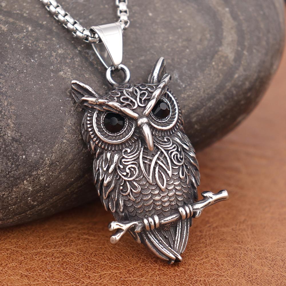 Fashion Owl Pendant Chain Punk Hip Hop Viking Animal Necklaces Amulet for Men Women Charms Stainless Steel Jewelry