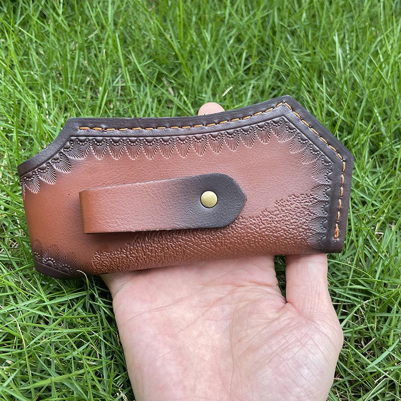 16 CM Foling Knife Holder Embossed Cowhide Scabbard Pocket  Knife Cover Leather Sheath Case  Camping Knife Holsters Belt Buckle
