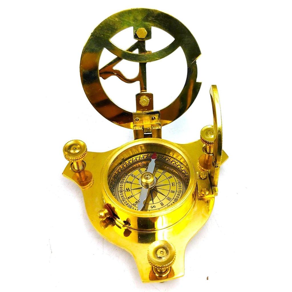 Sundial Compass for Hiking, 3 Inches Nautical Compass for Outdoor, Pocket Compass for Hiking, with Display Stand Camping Maritime Vintage