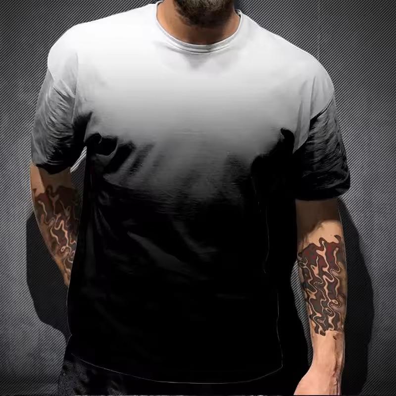 Simple Gradient T Shirts For Men Trend Summer Crew Neck Fashion 3D Printed Short Sleeve T-shirts Loose Casual Streetwear Tees