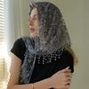 Triangular knitted floral scarf for women, shawl with tassels, casual, classic, transparent, breathable, sun protector
