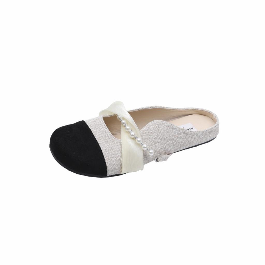 French Flat-bottomed Small Fragrant Bag Head Half Slippers Women's Shoes Wear New Summer Evening Breeze Mary Jane Single Shoes